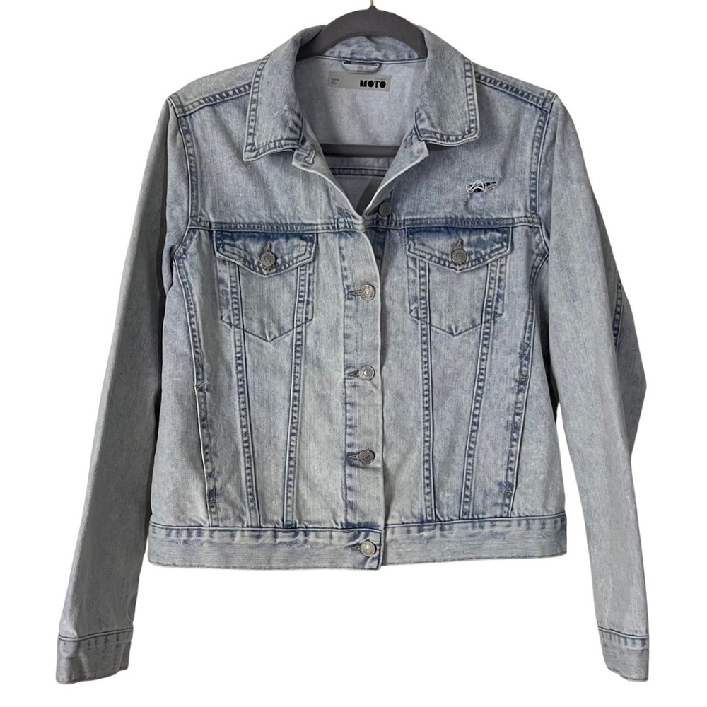 Topshop Moto Distressed double pocket Jean Jacket, size 8 - Picture 2 of 10